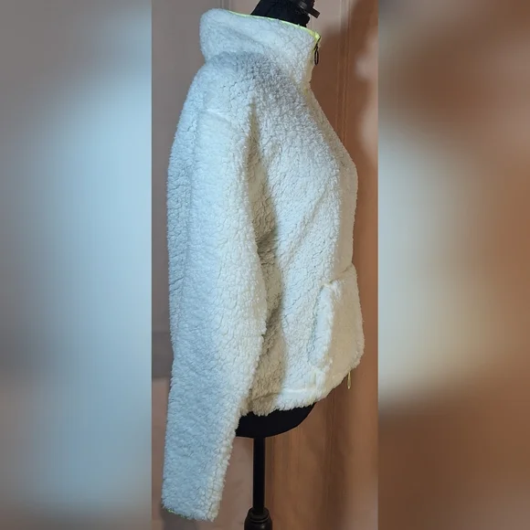 SO White Sherpa Jacket with Neon Yellow Accents - Picture 2 of 7